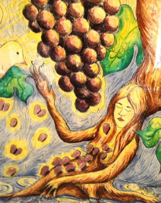 Fruits of Prayer, pen and ink with watercolor 